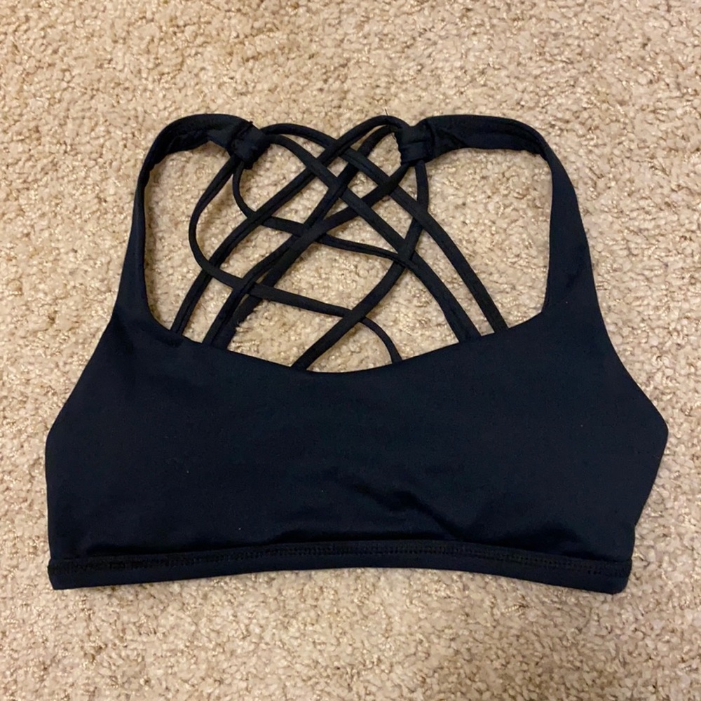Strappy black sports bra